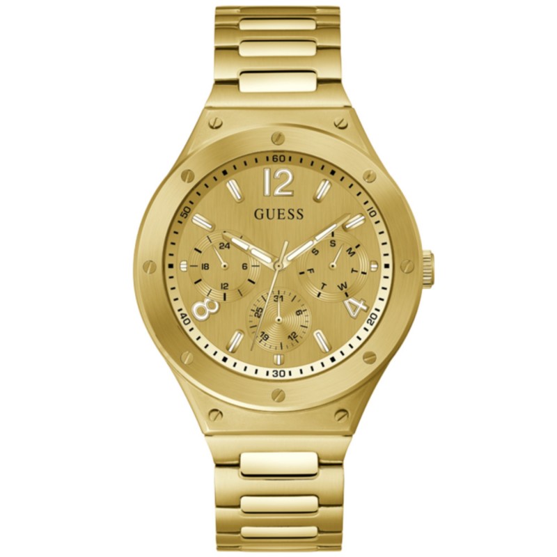 Guess GW0454G2 watch for man with a golden dial and stainless steel strap.