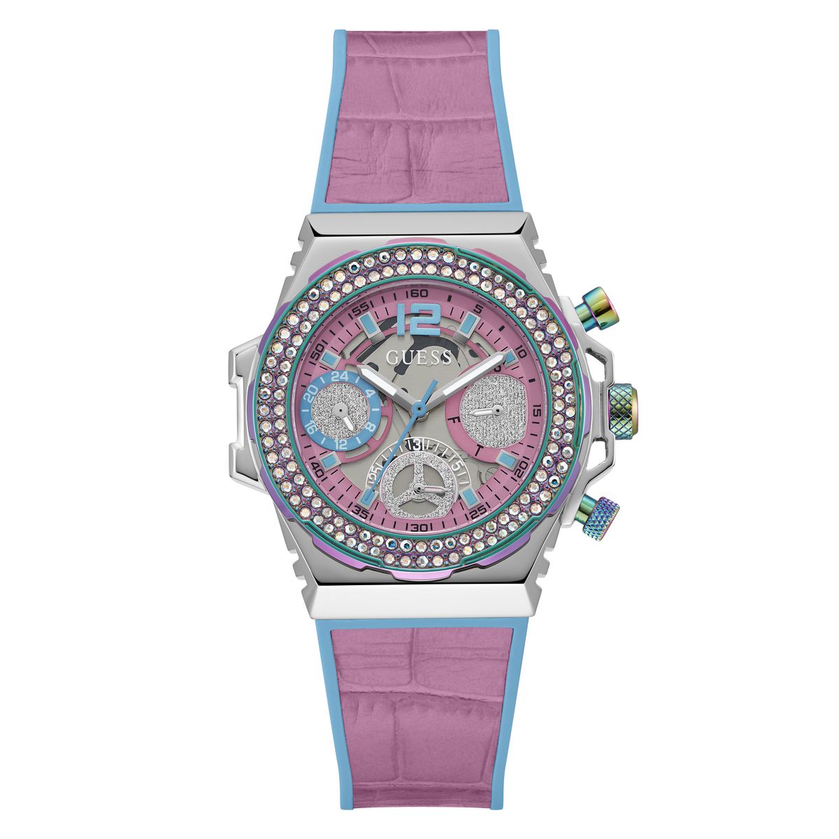 Guess GW0553L5 watch for women with a pink dial and silicone strap.