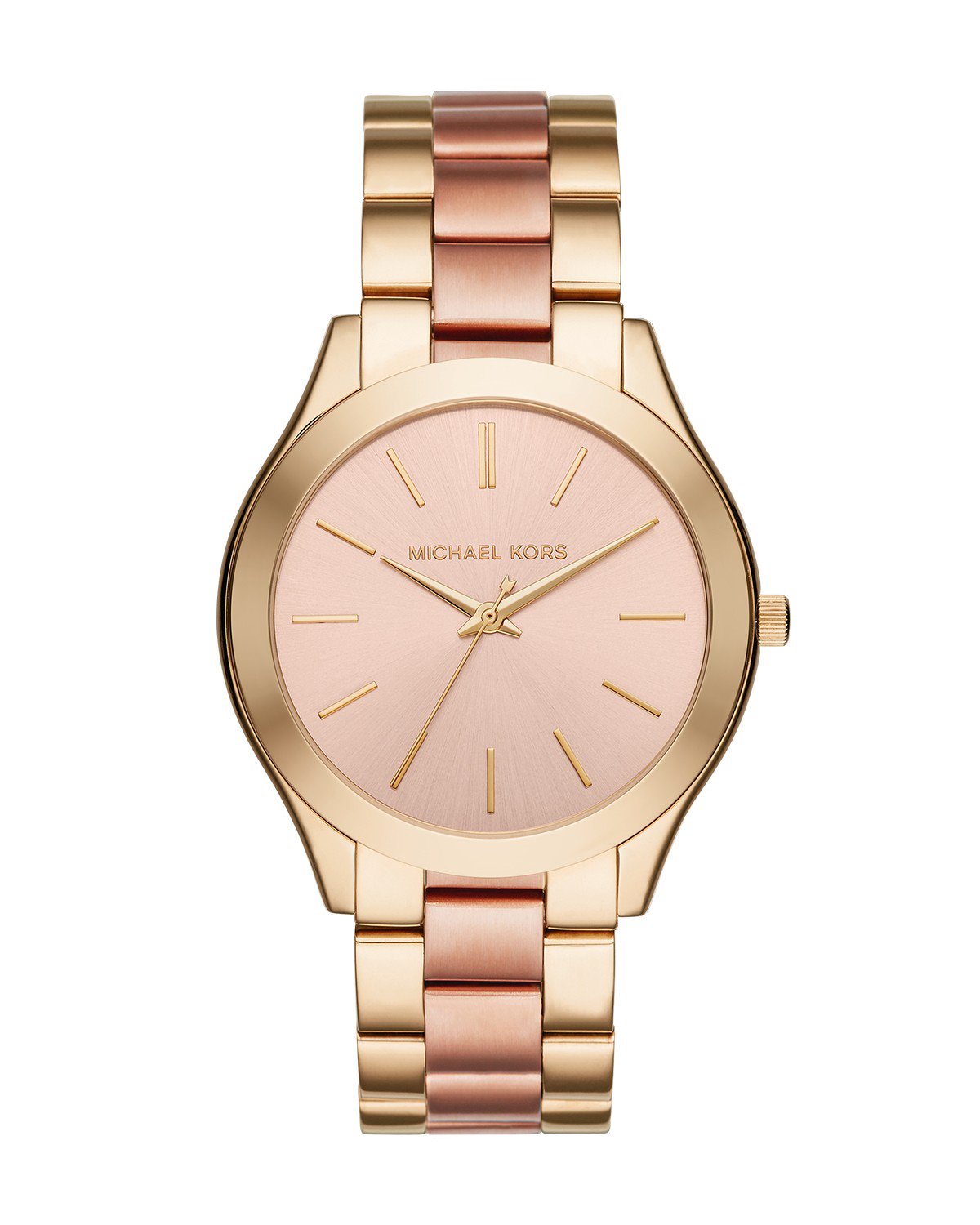 Michael Kors MK3493 watch for women with a golden dial and steel strap.