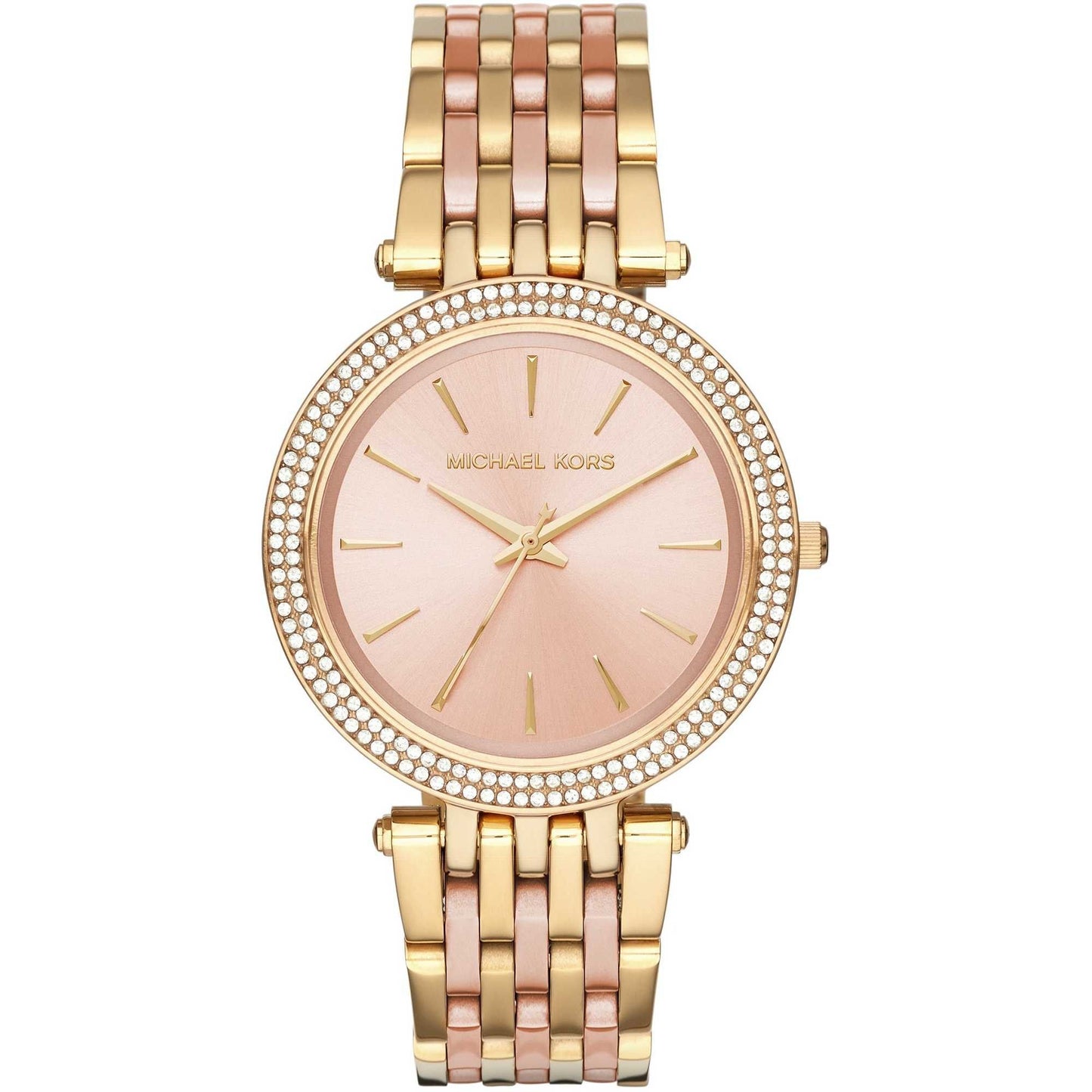 Michael Kors MK3507 watch for women with a pink dial and stainless steel strap.
