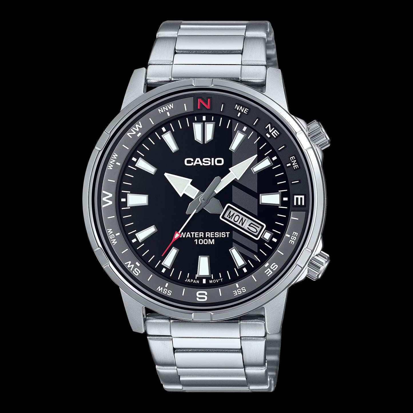 Casio MTD-130D-1A2VDF watch for man with a black dial and stainless steel strap.