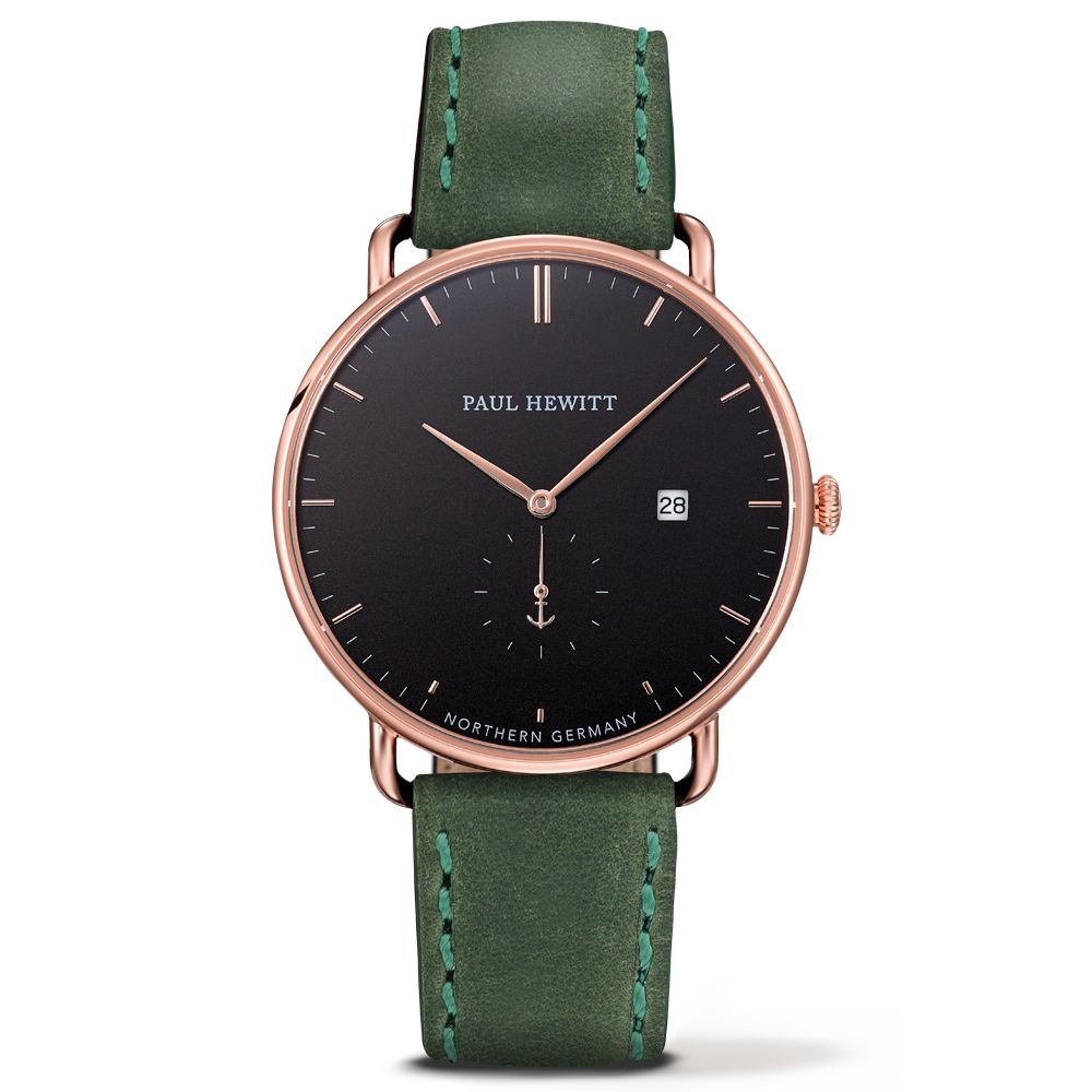 Paul Hewitt PH-TGA-R-B-12M watch for man with a black dial and leather strap.