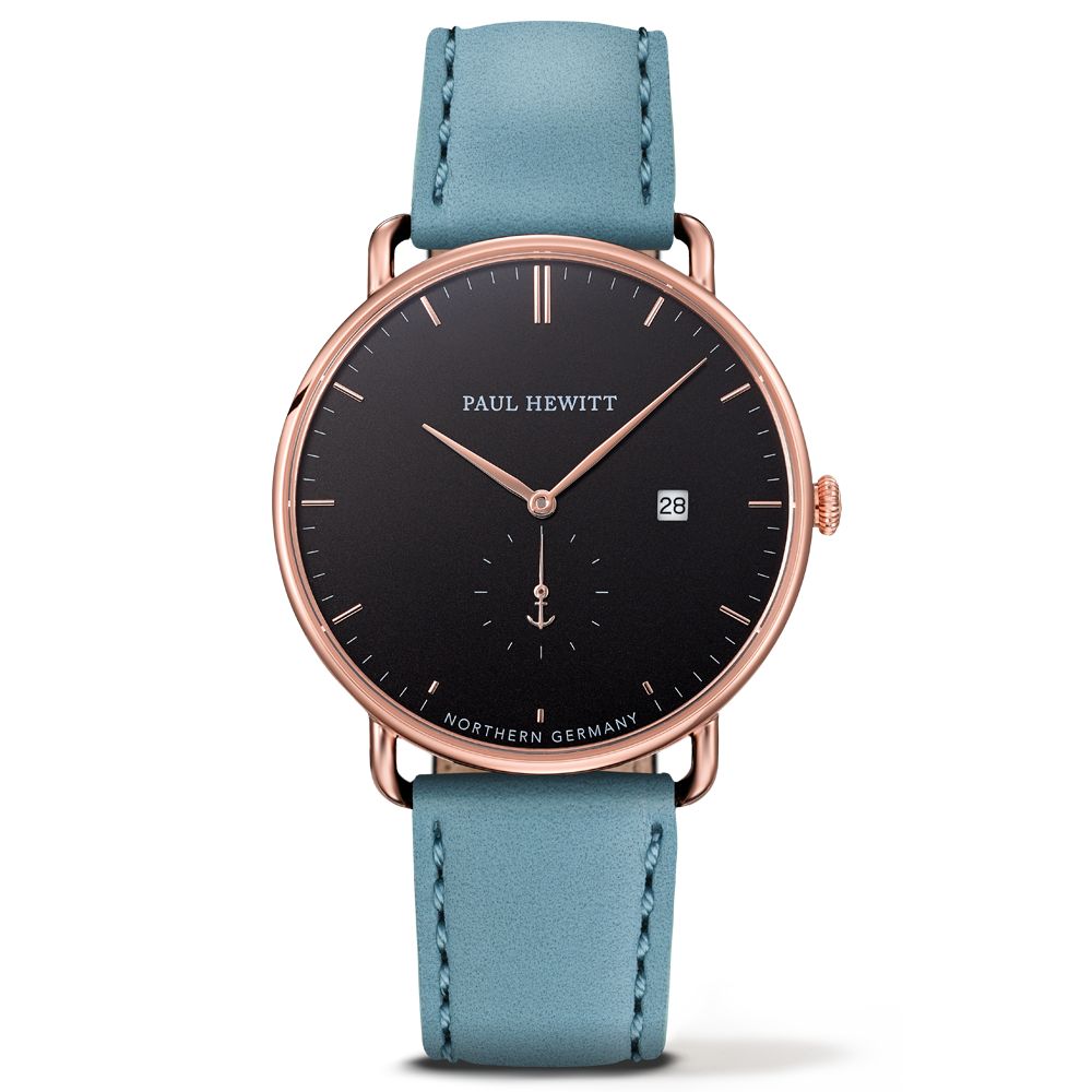 Paul Hewitt PH-TGA-R-B-23M watch for man with a black dial and leather strap.