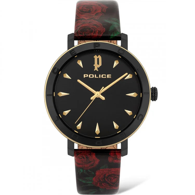 Police PL16033MSBG.02 watch for women with a black dial and stainless steel strap.