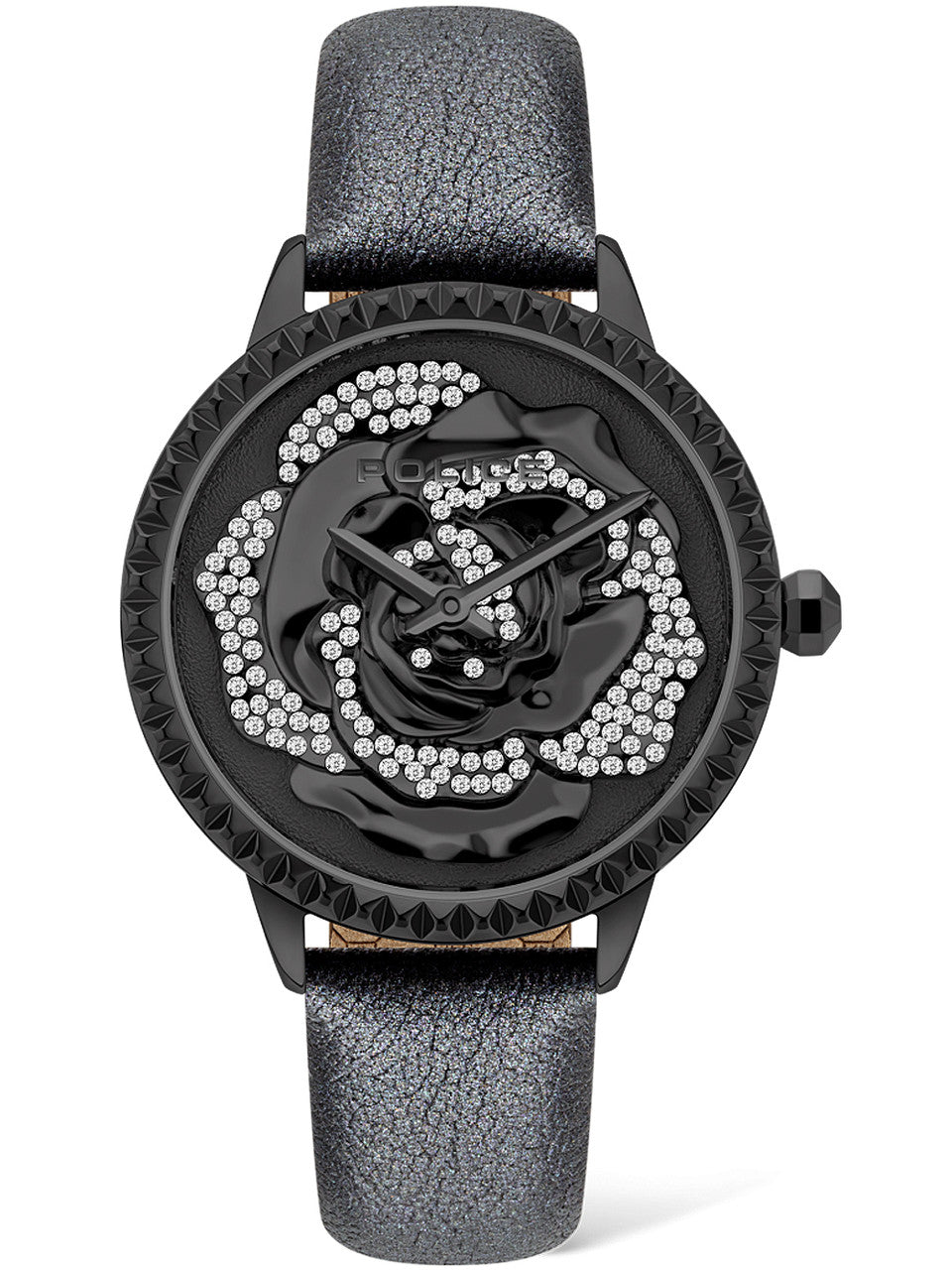 Police PL16073BSB-02 watch for women with a black dial and leather strap.