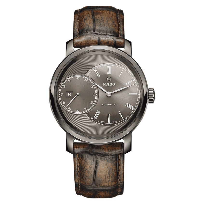 Rado R14129316 watch for man with a brown dial and leather strap.