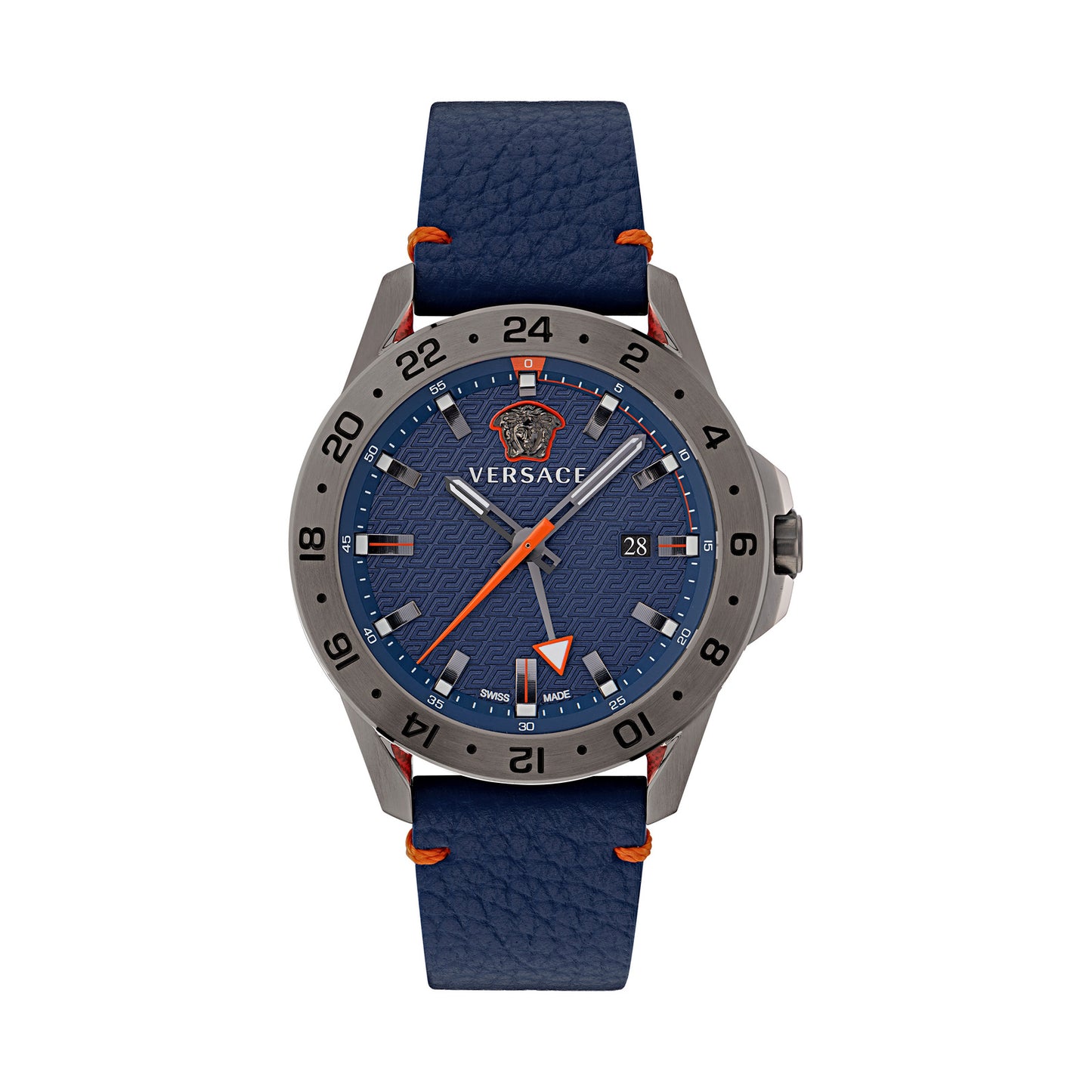 Versace VE2W00222 watch for man with a blue dial and leather strap.