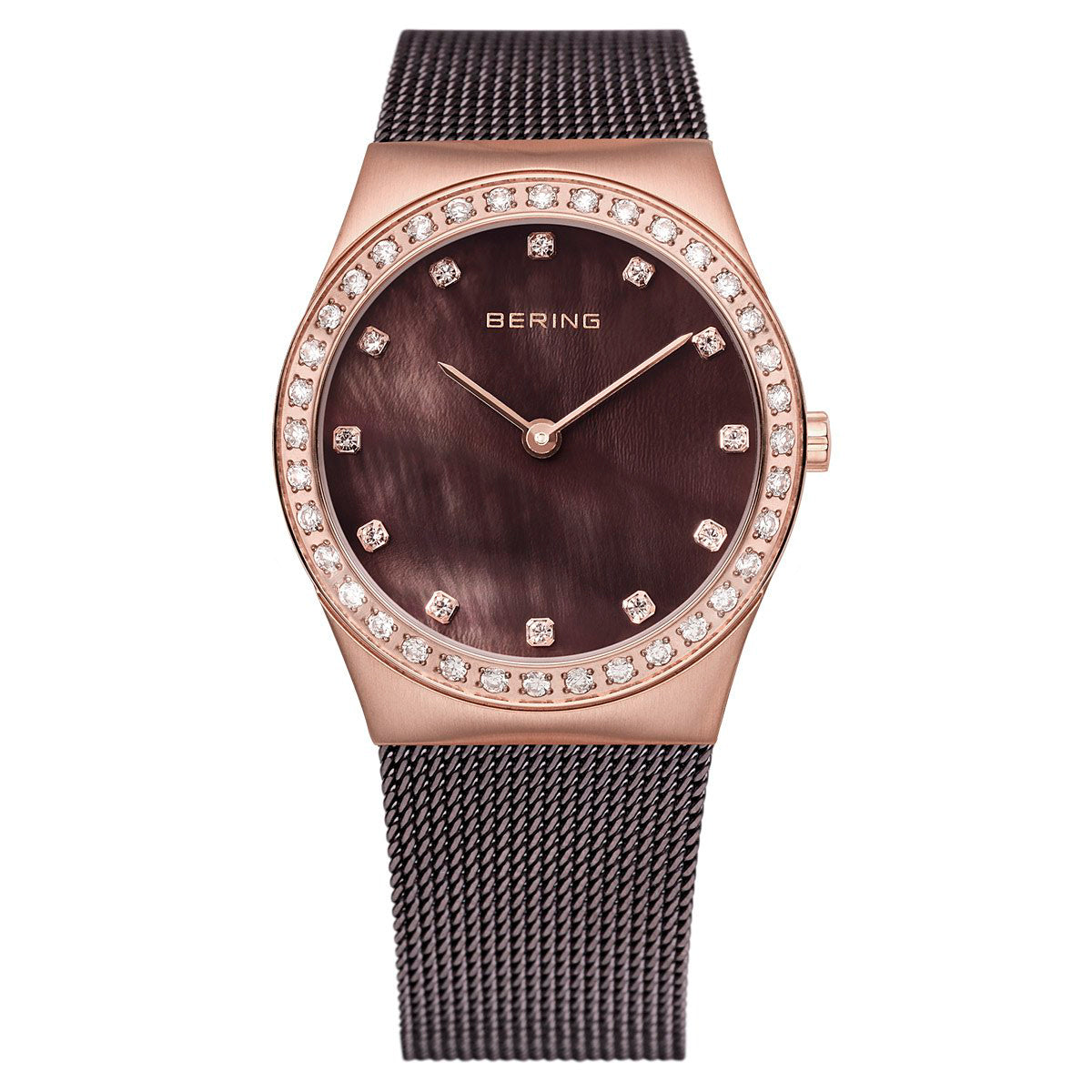 Bering 12430-262 watch for women with a brown dial and stainless steel strap.
