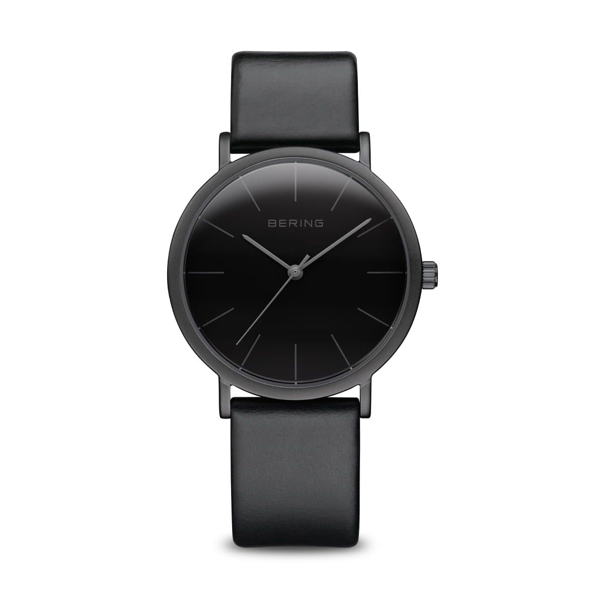 Bering 13436-422 watch for unisex with a black dial and leather strap.