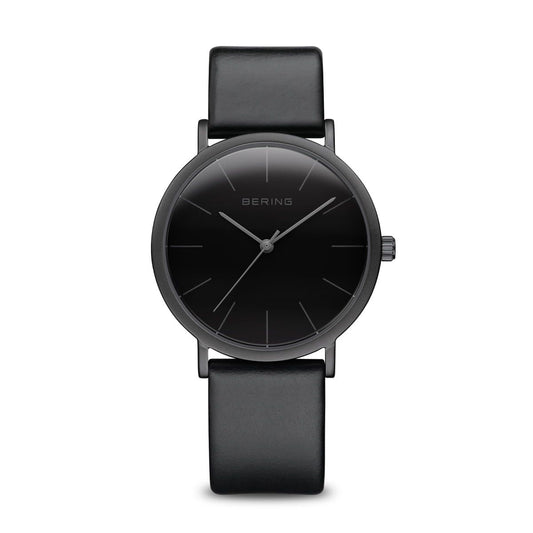 Bering 13436-422 watch for unisex with a black dial and leather strap.