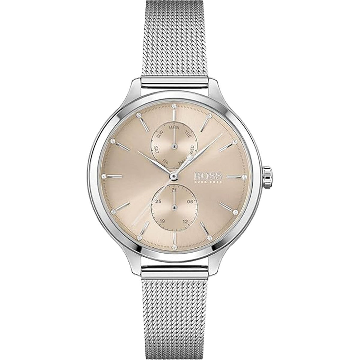 Hugo Boss 1502535 watch for women with a pink dial and stainless steel strap.