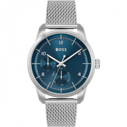 Hugo Boss 1513942 watch for man with a blue dial and stainless steel strap.