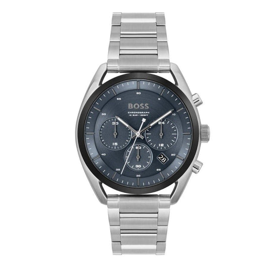 Boss 1514093 watch for man with a blue dial and stainless steel strap.