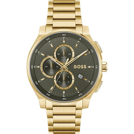 Boss 1514190 watch for man with a brown dial and stainless steel strap.