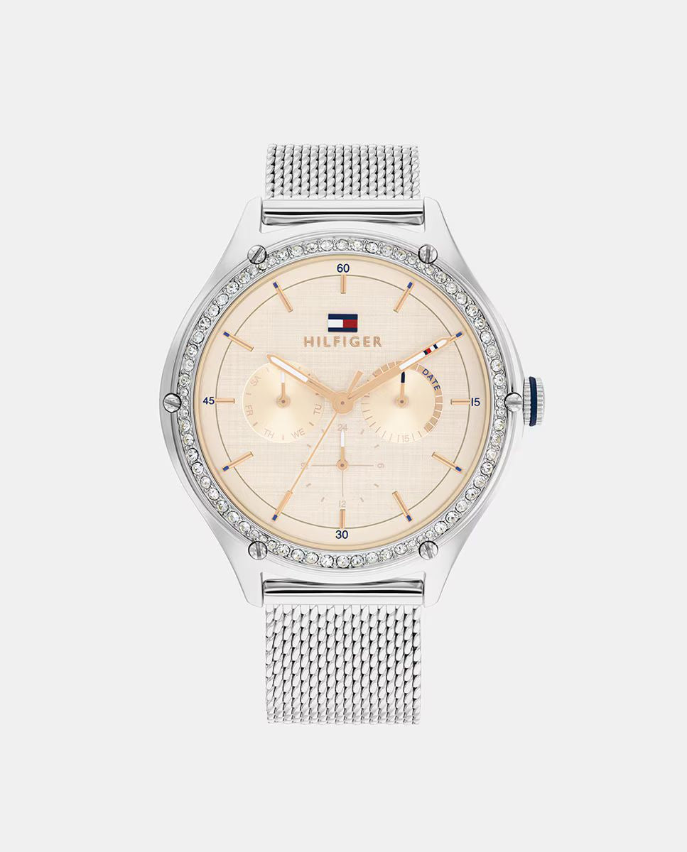 Tommy Hilfiger 1782654 watch for women with a golden dial and stainless steel strap.