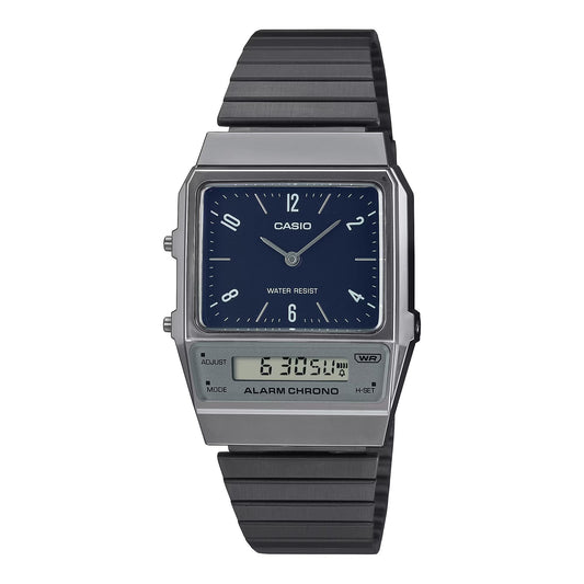 Casio AQ-800EB-2AEF watch for unisex with a blue dial and stainless steel strap.