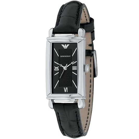 Armani AR0278 watch for women with a black dial and leather strap.