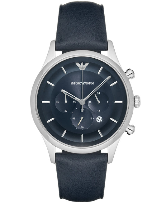 Armani AR11018 watch for man with a blue dial and fur strap.