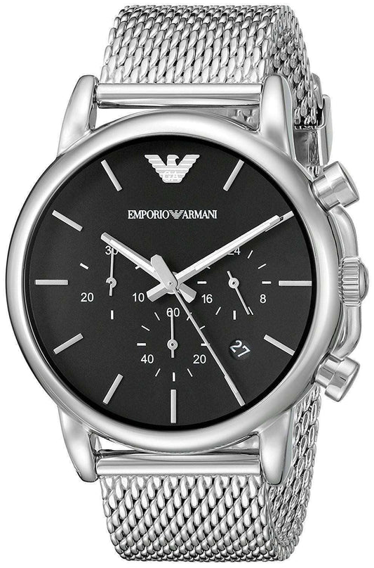 Armani AR1811 watch for man with a black dial and stainless steel strap.