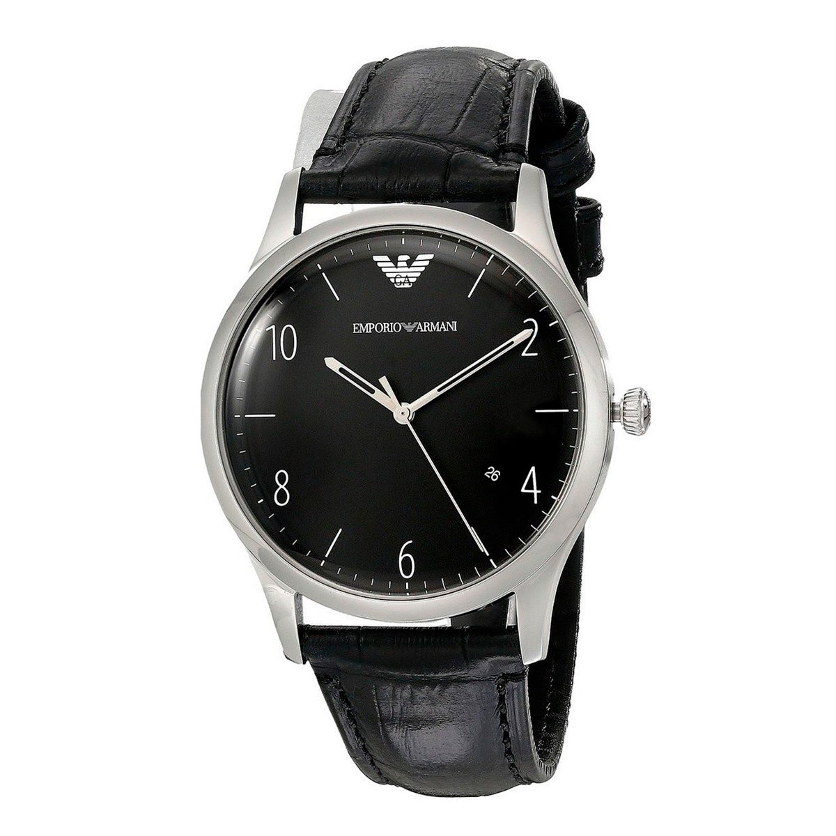 Armani AR1865 watch for man with a black dial and leather strap.