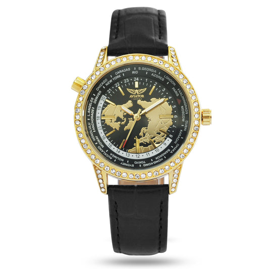 Aviator AVW8633L03 watch for women with a multicolored dial and leather strap.