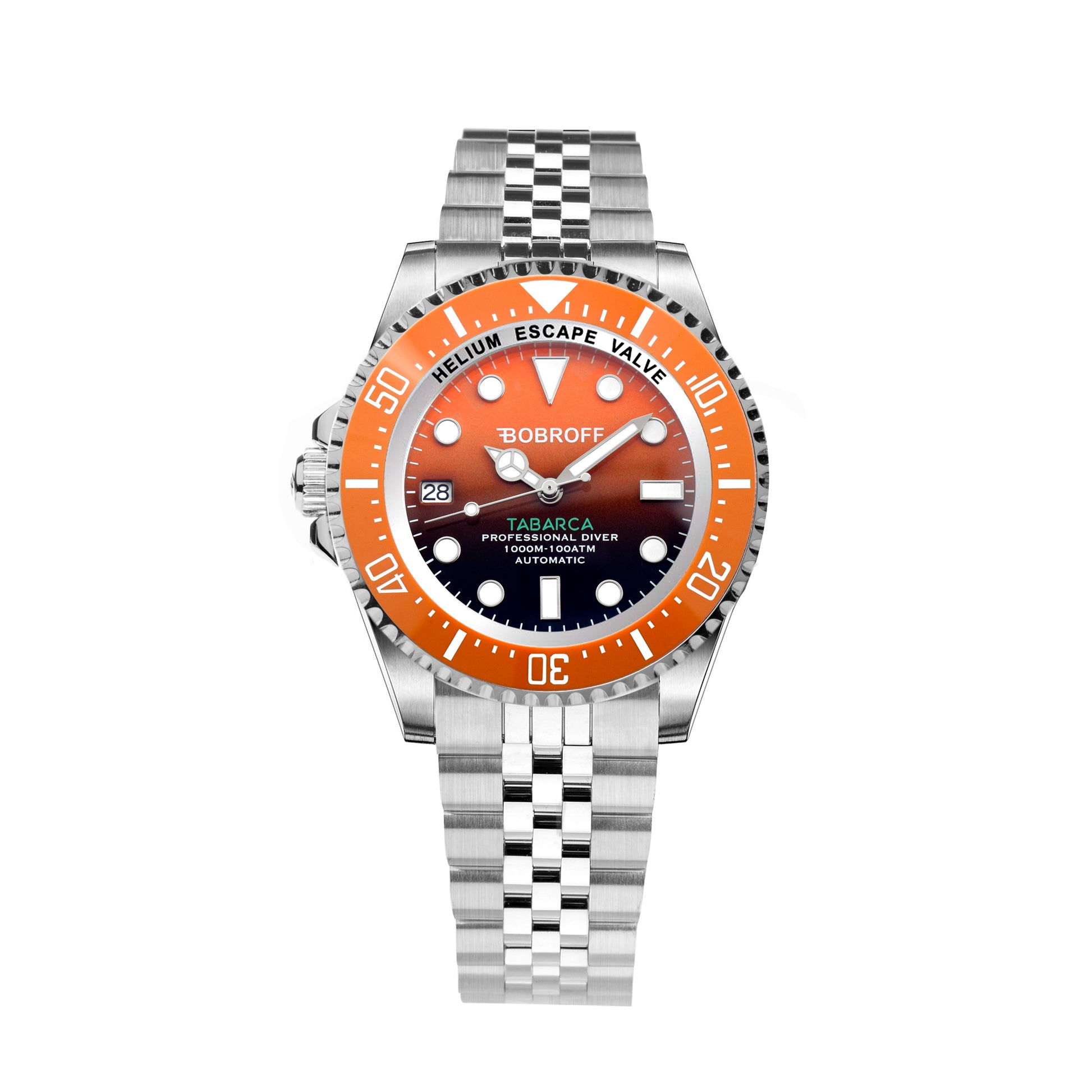 Bobroff BF0004ibn-BFSTJ watch for man with a orange dial and stainless steel strap.