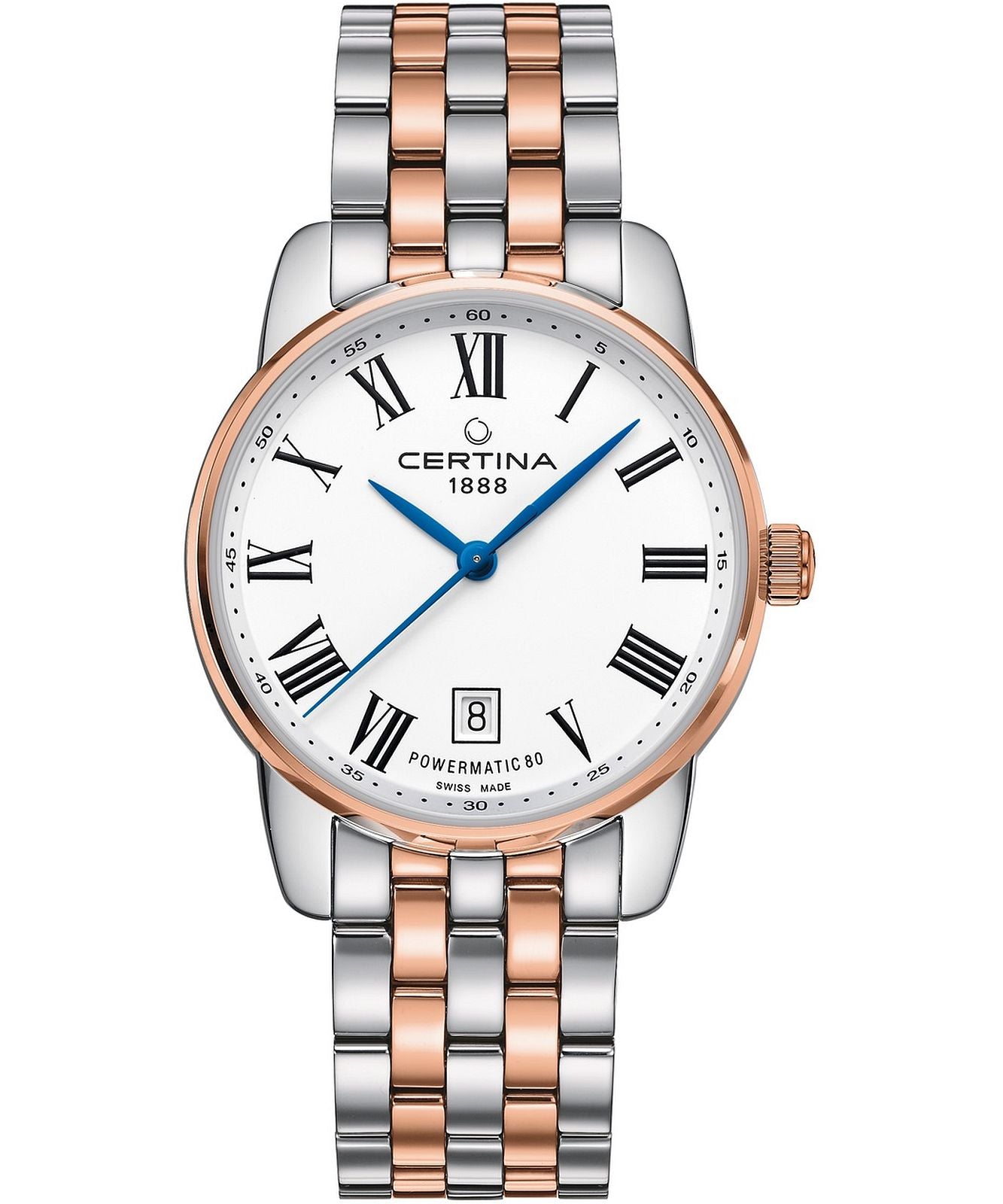 Certina C0348072201300 watch for man with a white dial and stainless steel strap.