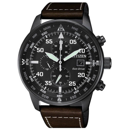 Citizen CA0695-17E watch for man with a black dial and leather strap.