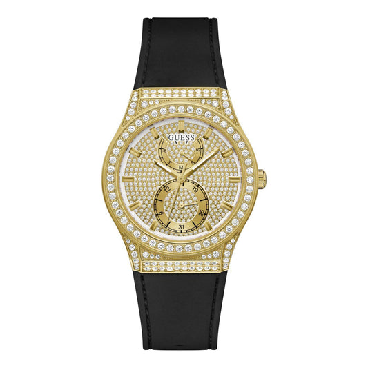 Guess GW0439L2 watch for women with a golden dial and silicone strap.