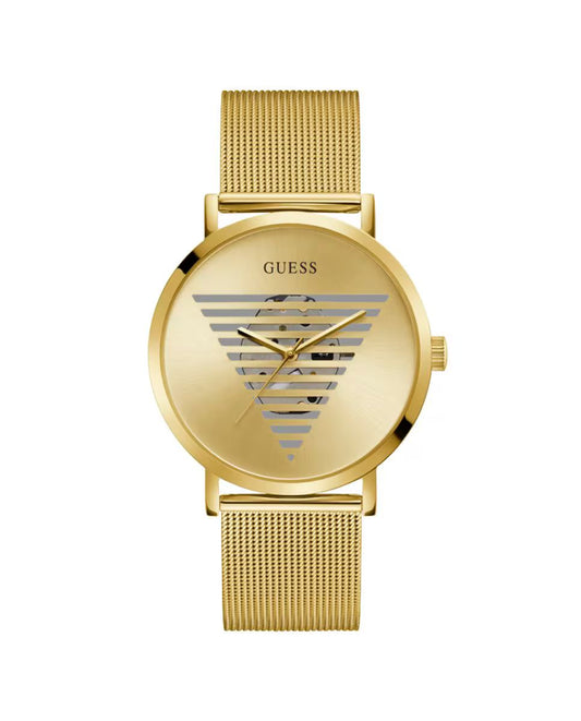 Guess GW0502G1 watch for man with a golden dial and stainless steel strap.