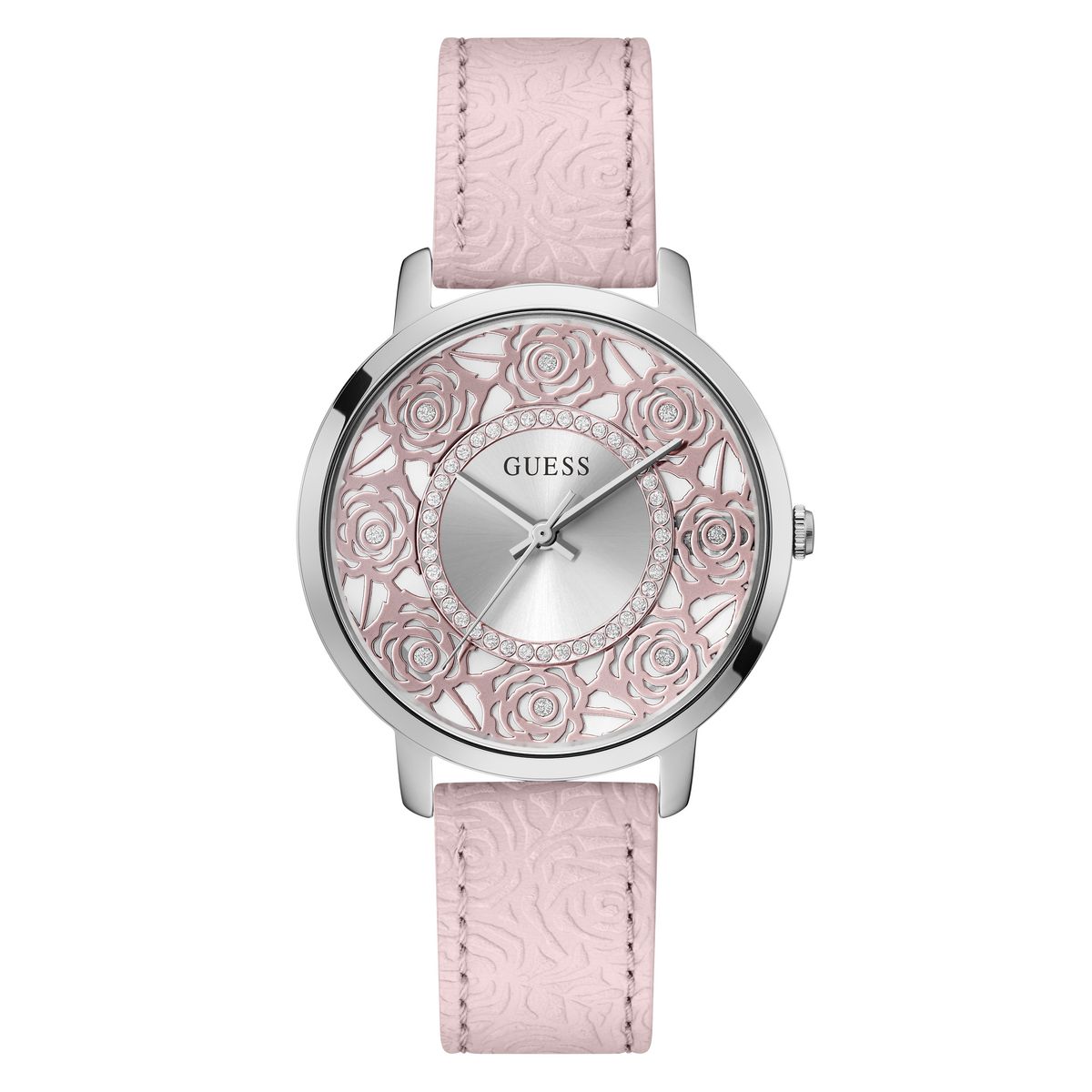 Guess GW0529L1 watch for women with a pink dial and leather strap.