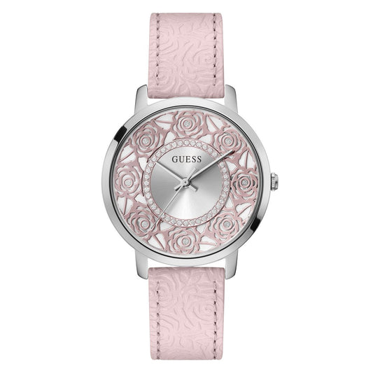 Guess GW0529L1 watch for women with a pink dial and leather strap.