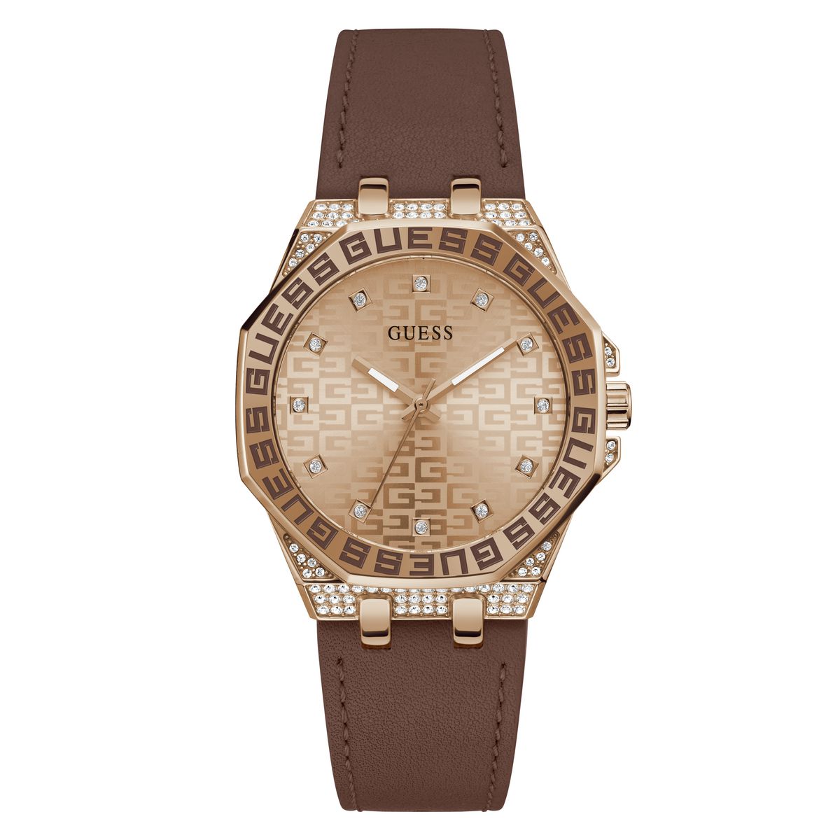 Guess GW0547L2 watch for women with a golden dial and silicone strap.