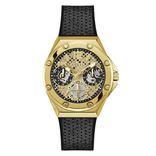 Guess GW0620L2 watch for women with a golden dial and silicone strap.