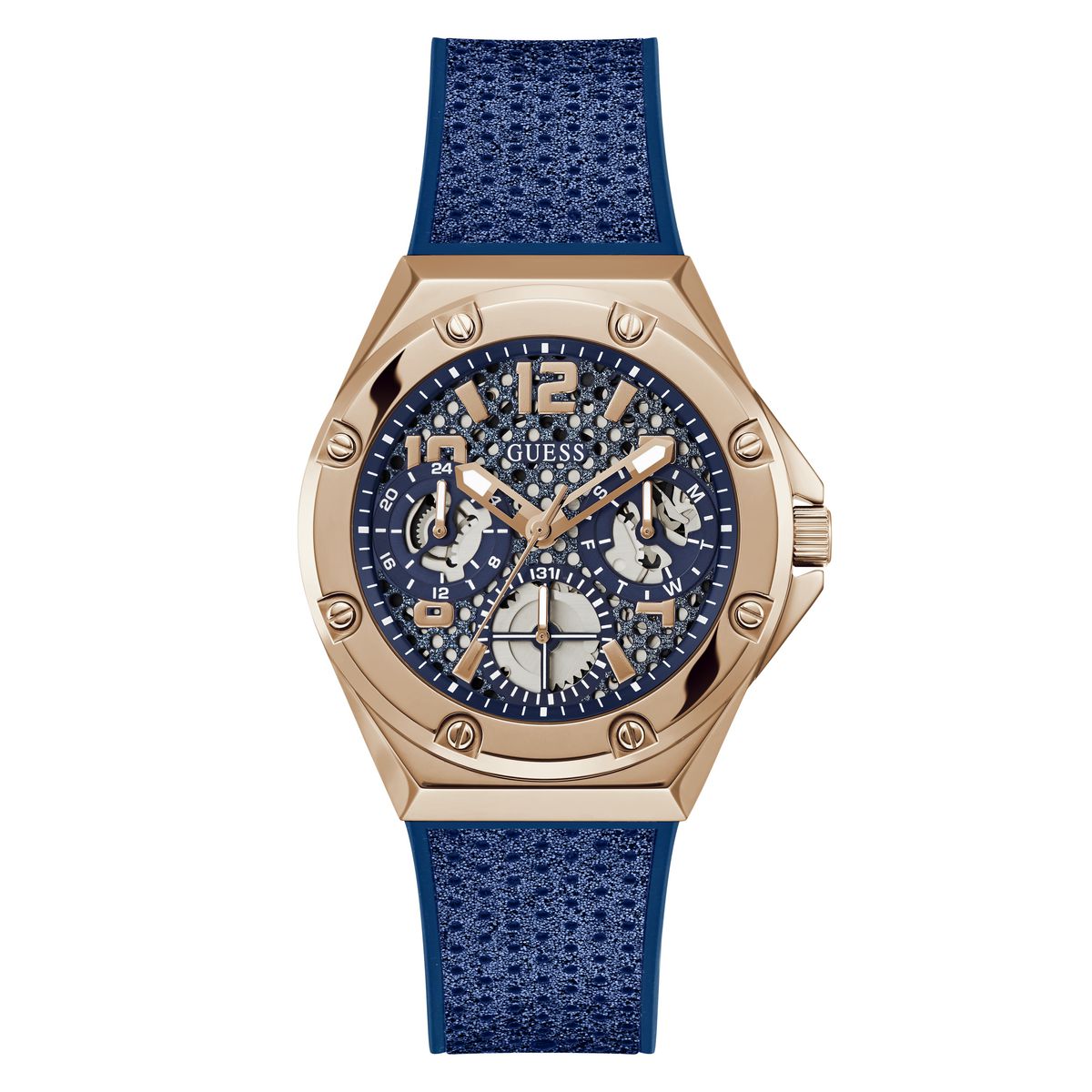 Guess GW0620L3 watch for women with a blue dial and silicone strap.