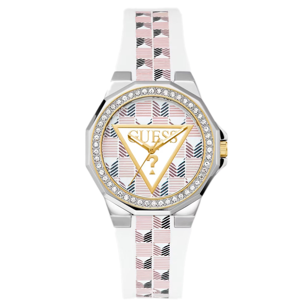 Guess GW0834L1 watch for women with a multicolored dial and leather strap.