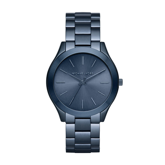 Michael Kors MK3419 watch for women with a blue dial and stainless steel strap.