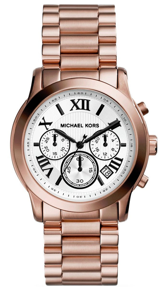 Michael Kors MK5929 watch for women with a white dial and stainless steel strap.