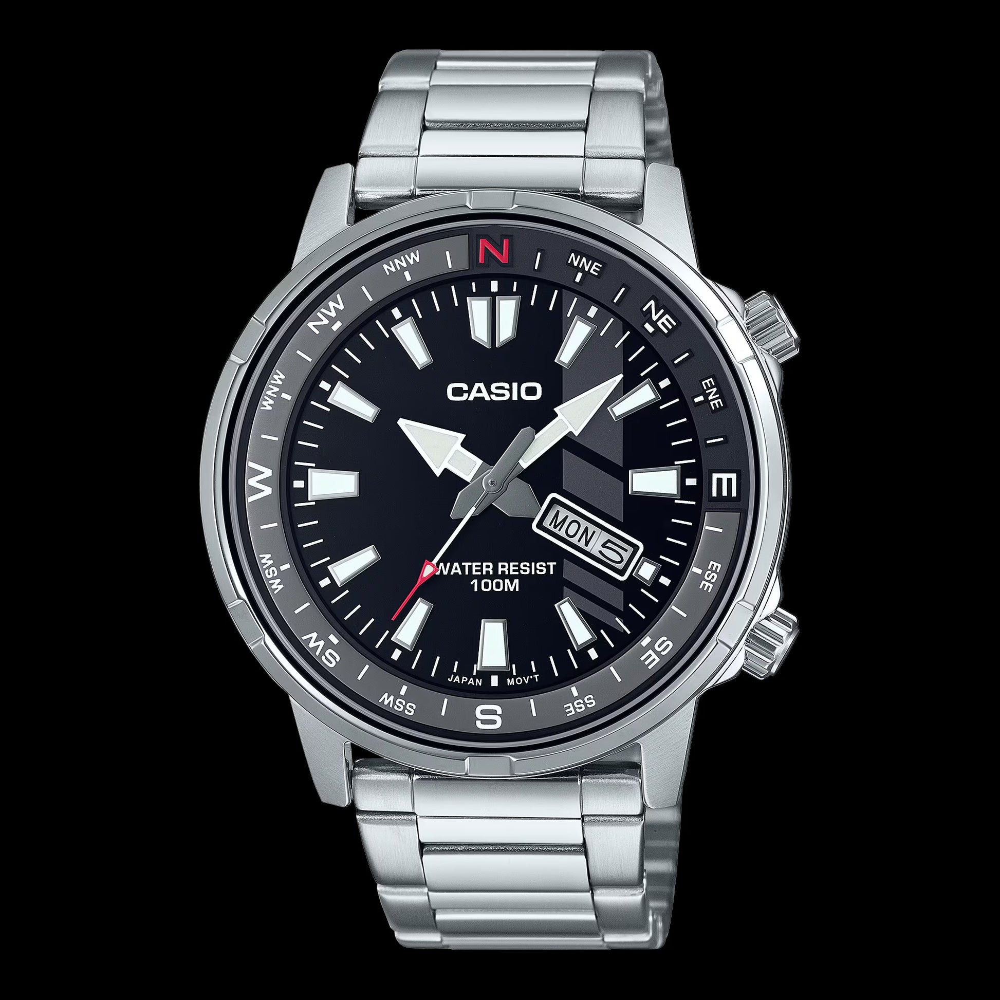 Casio MTD-130D-1A2VDF watch for man with a black dial and stainless steel strap.