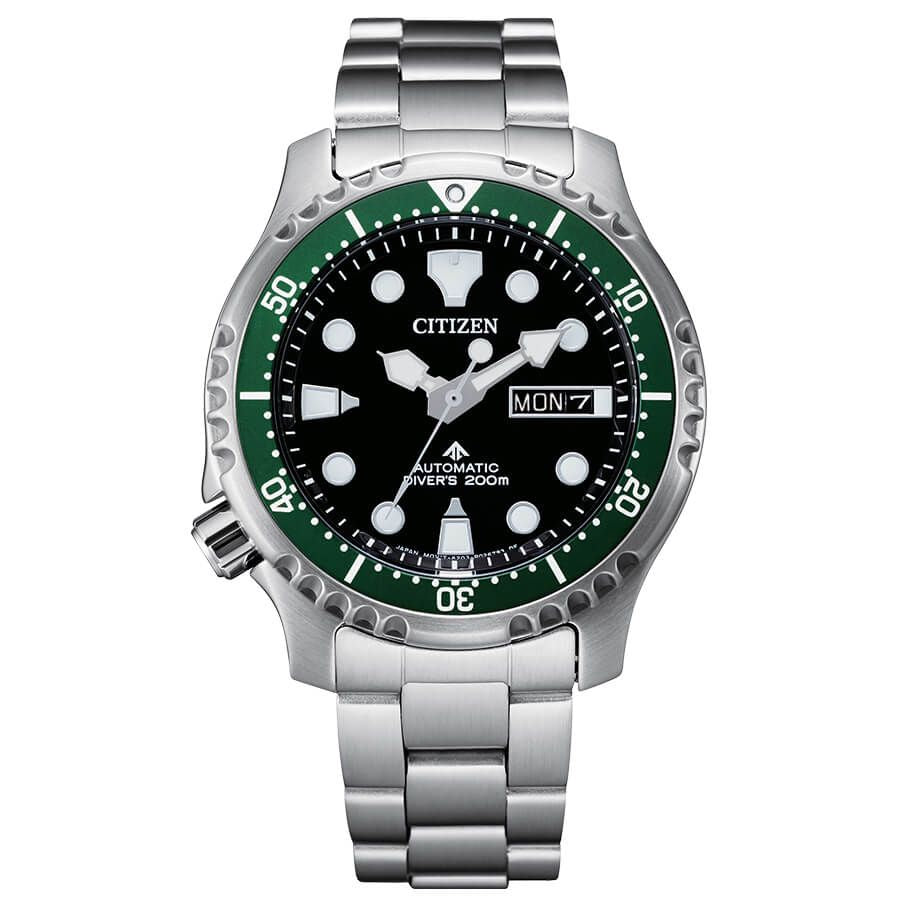 Citizen NY0084-89E watch for man with a black dial and stainless steel strap.