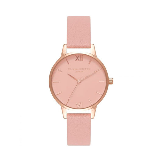 Olivia Burton OB16MD77 watch for women with a pink dial and leather strap.