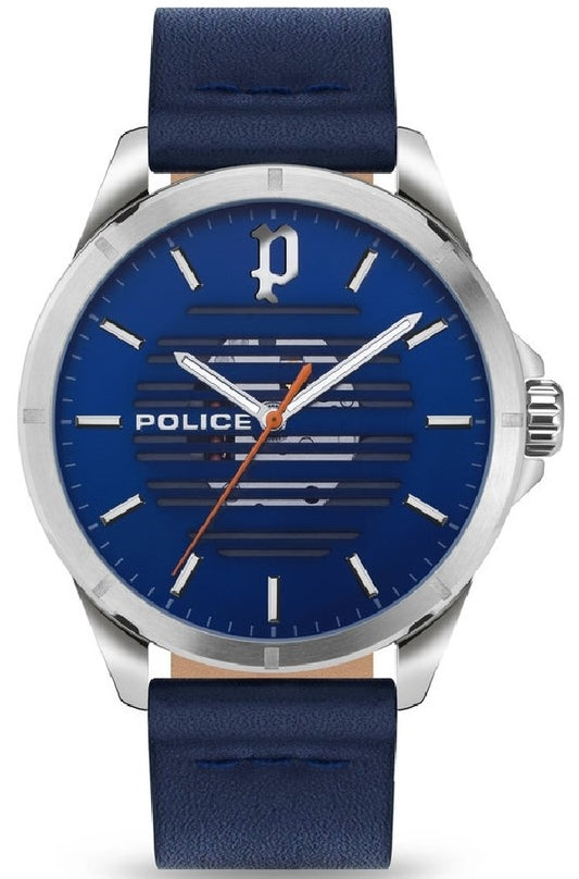 Police PEWJA2204501 watch for man with a blue dial and leather strap.