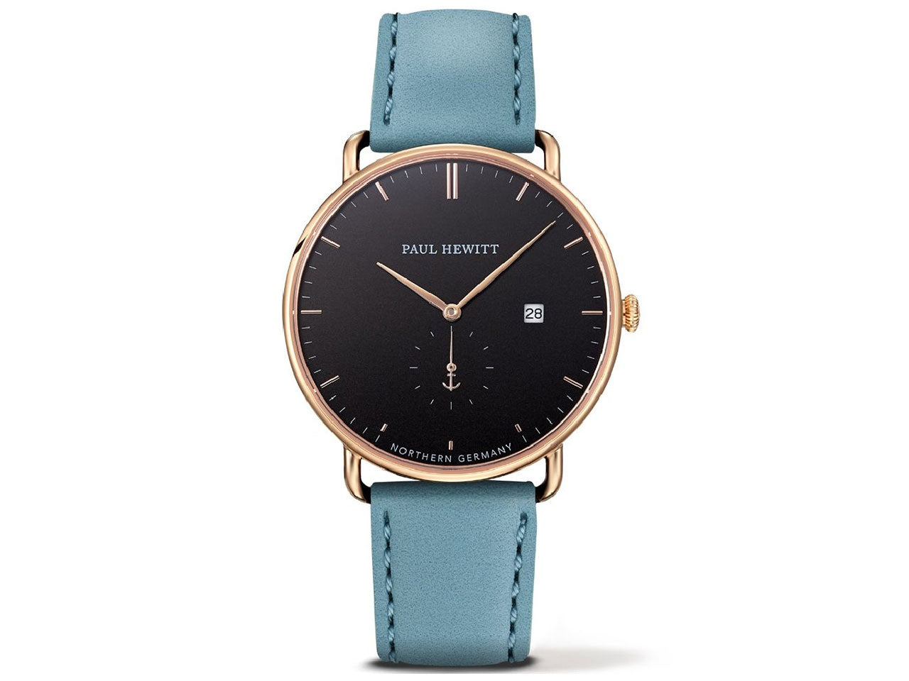 Paul Hewitt PH-TGA-G-B-23S watch for man with a black dial and leather strap.
