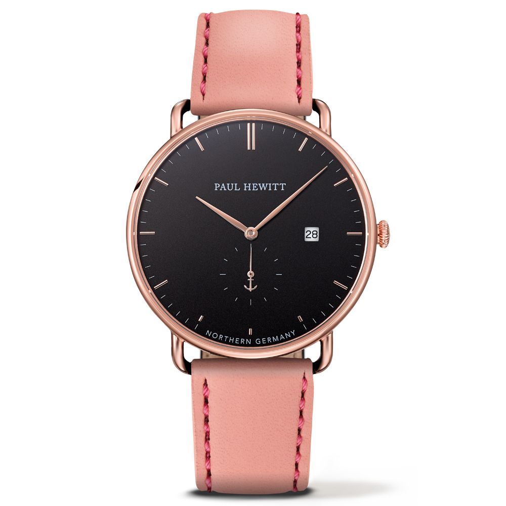 Paul Hewitt PH-TGA-R-B-24M watch for man with a black dial and leather strap.