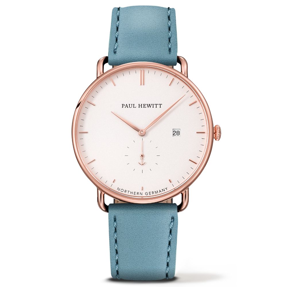 Paul Hewitt PH-TGA-R-W-23M watch for man with a white dial and leather strap.