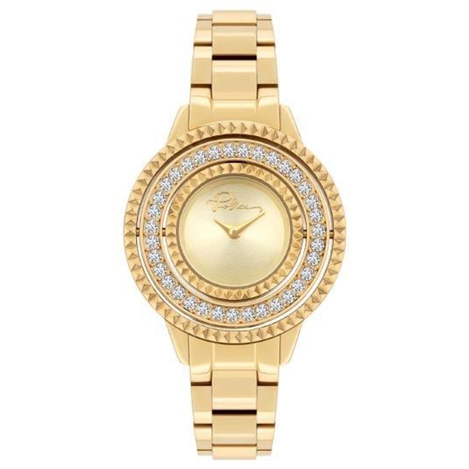 Police PL.16037BSG-22M watch for man with a golden dial and stainless steel strap.