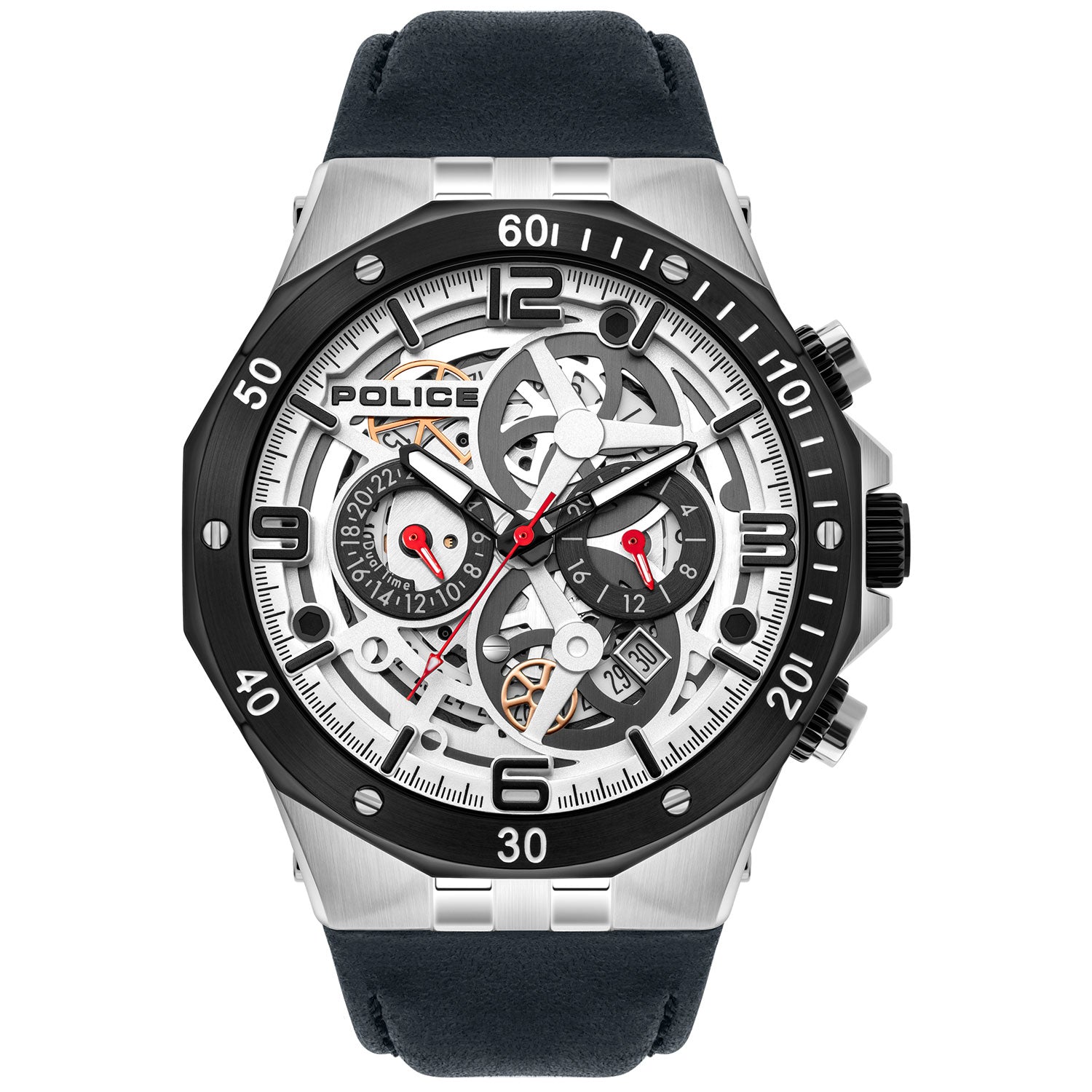 Police PL.16065JSTB-04 watch for man with a grey dial and leather strap.