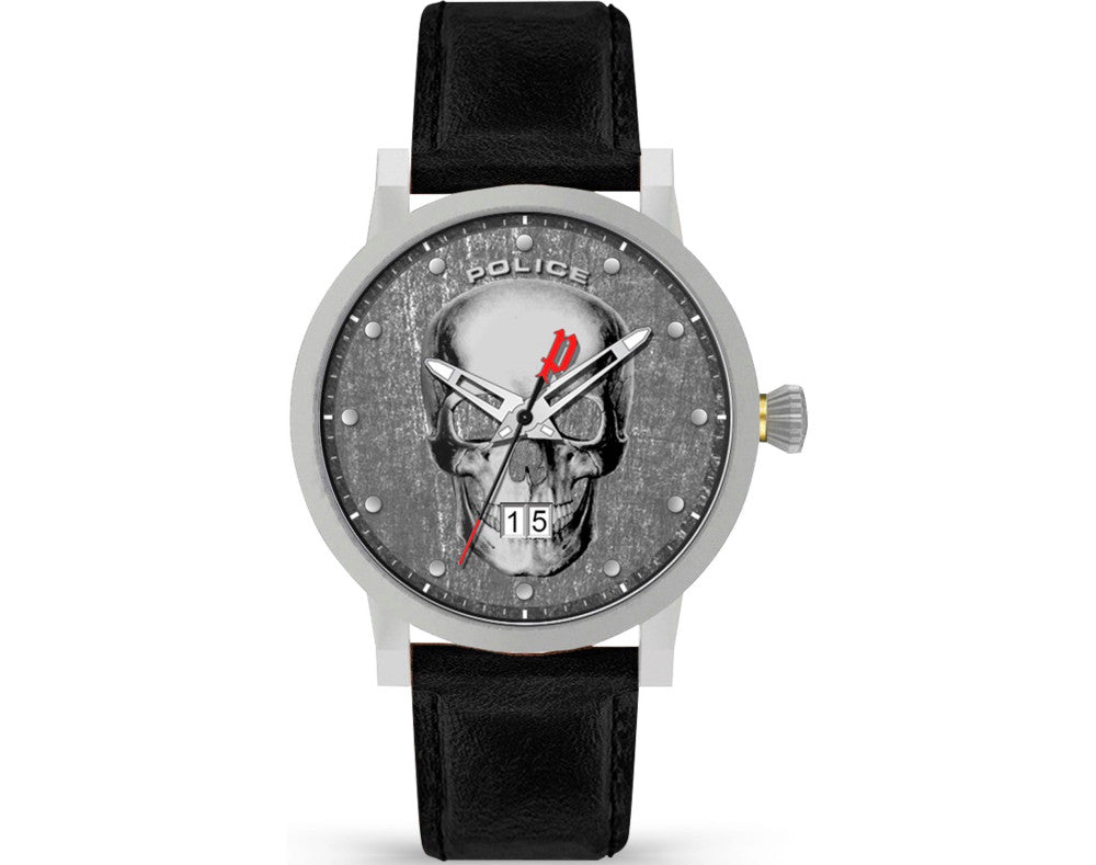 Police PL15404JS.57 watch for man with a grey dial and leather strap.
