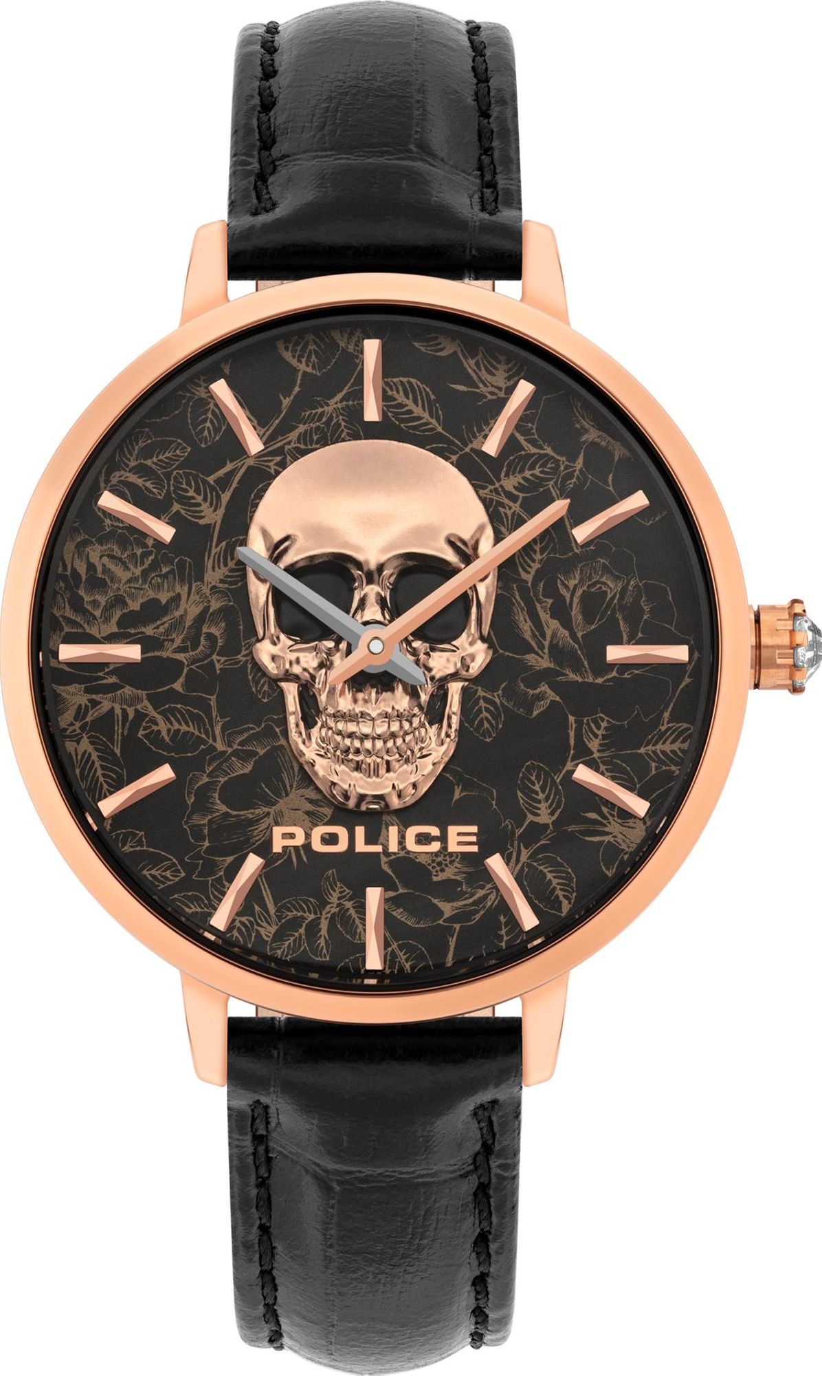 Police PL16032MSR-02 watch for women with a black dial and leather strap.