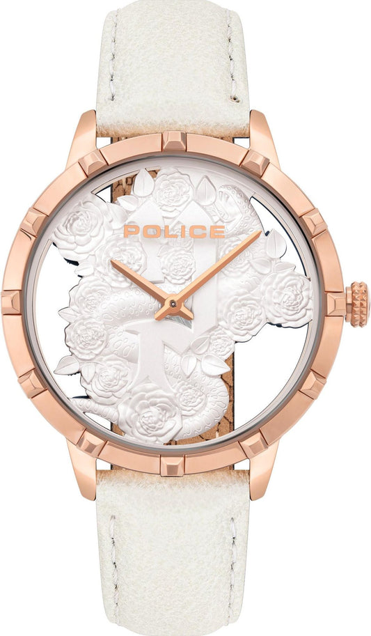 Police PL16041MSR-01 watch for women with a white dial and leather strap.